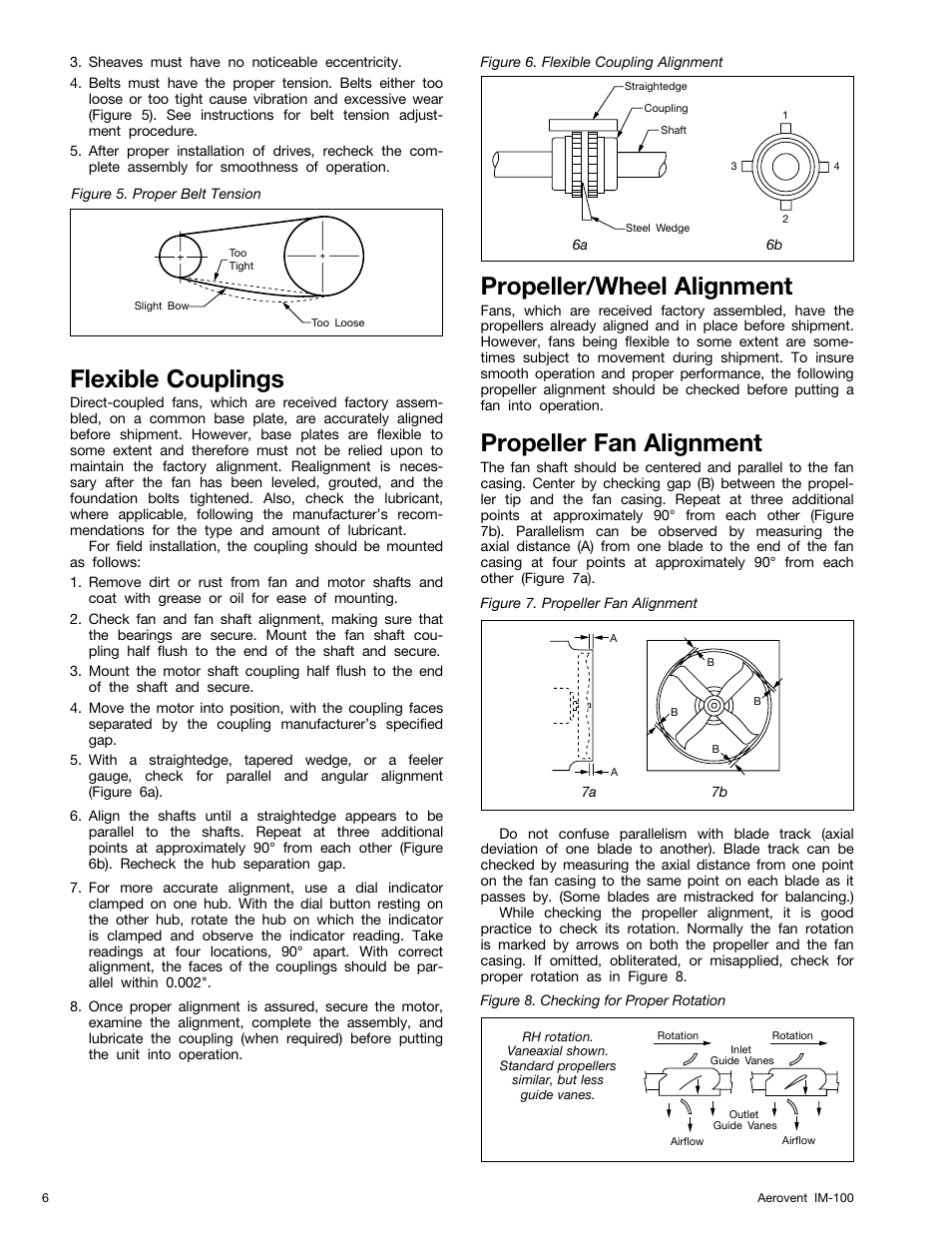 Flexible couplings, Propeller/wheel alignment, Propeller fan alignment | Aerovent IM-100 User Manual | Page 6 / 8