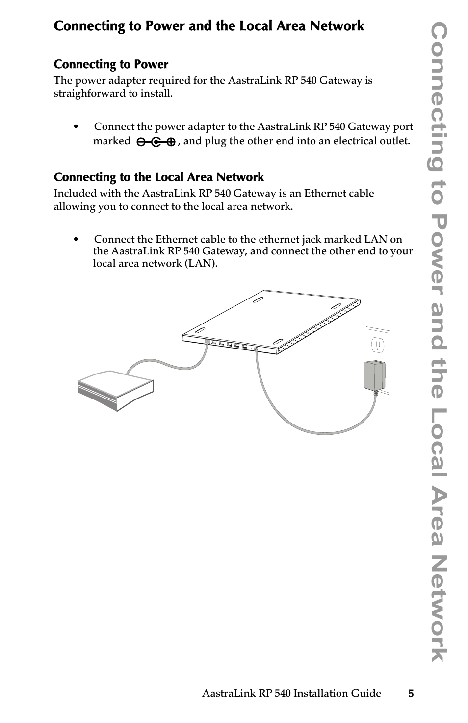 Connecting to power and the local area network, Connecting to power, Connecting to the local area network | Aastra Telecom AastraLink RP 540 User Manual | Page 11 / 16