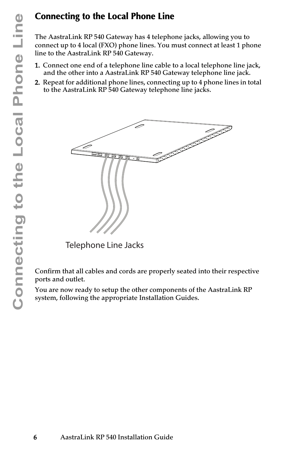 Connecting to the local phone line | Aastra Telecom AastraLink RP 540 User Manual | Page 12 / 16