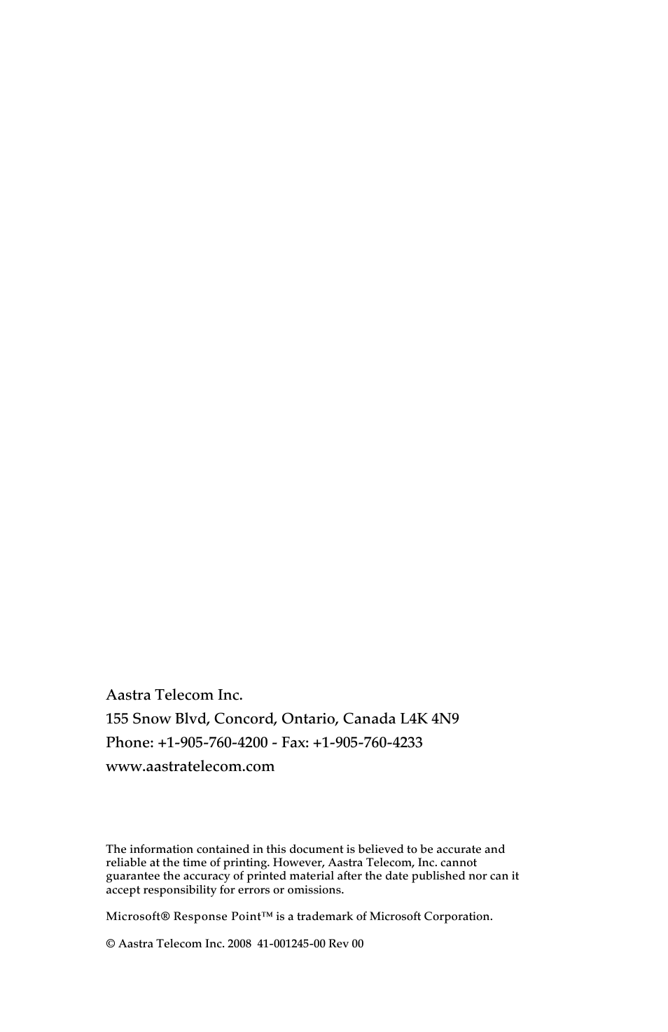 Aastra Telecom AastraLink RP 540 User Manual | Page 16 / 16