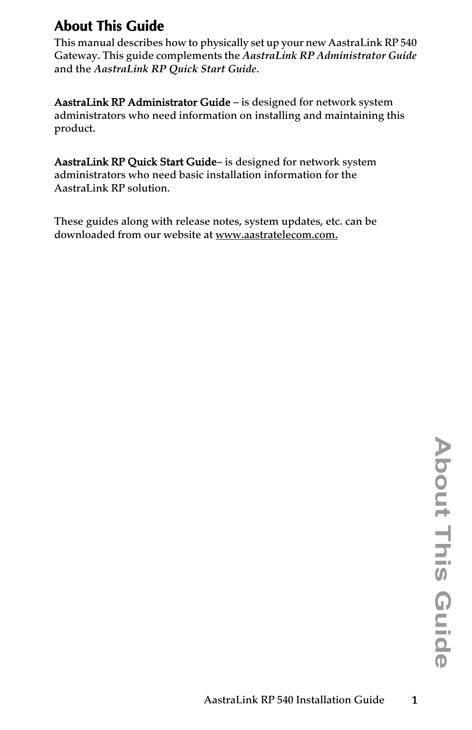 About this guide | Aastra Telecom AastraLink RP 540 User Manual | Page 7 / 16