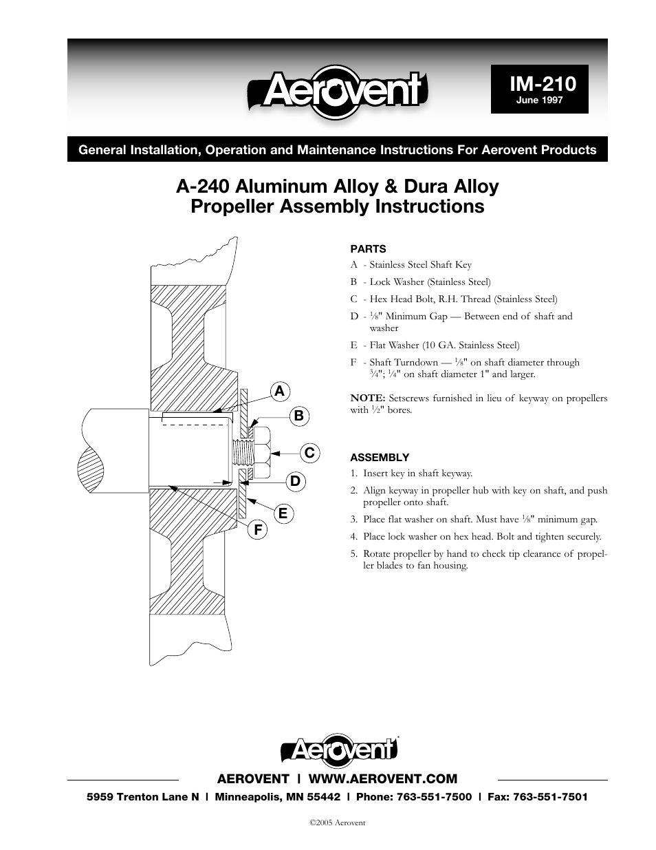 Aerovent IM-210 User Manual | 1 page