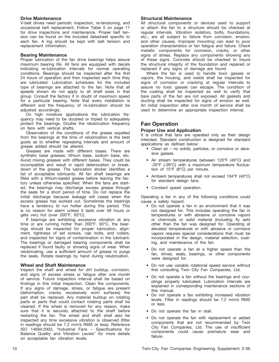 Fan operation | Aerovent ES-2-06 User Manual | Page 10 / 16