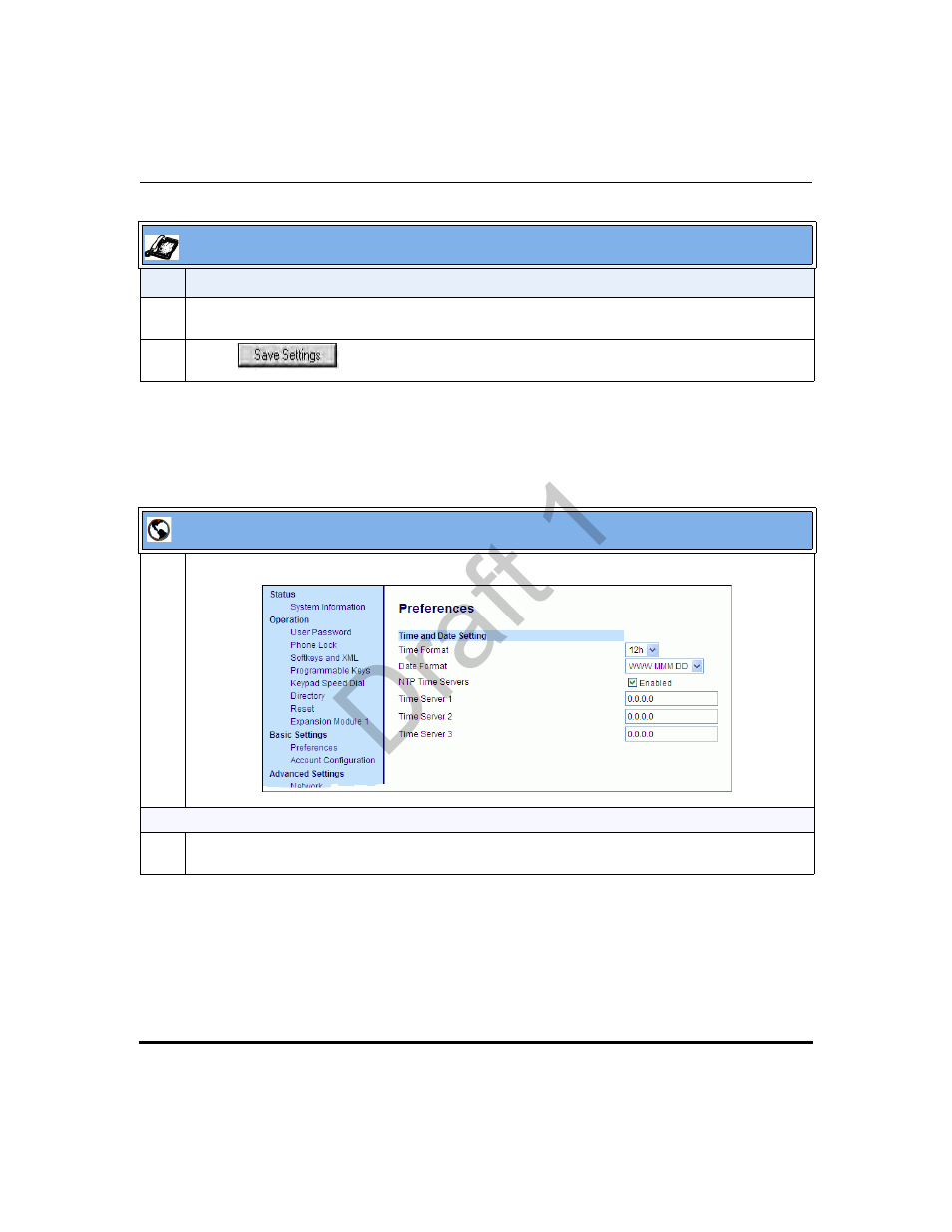 Setting time server using the aastra web ui, Draft 1 | Aastra Telecom 9480i Series User Manual | Page 326 / 1184