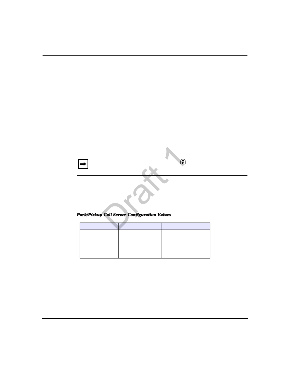 How it displays on the phone, Park/pickup call server configuration values, Draft 1 | Aastra Telecom 9480i Series User Manual | Page 358 / 1184