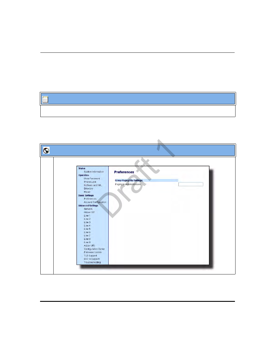 Configuring group paging rtp settings, Draft 1 | Aastra Telecom 9480i Series User Manual | Page 407 / 1184