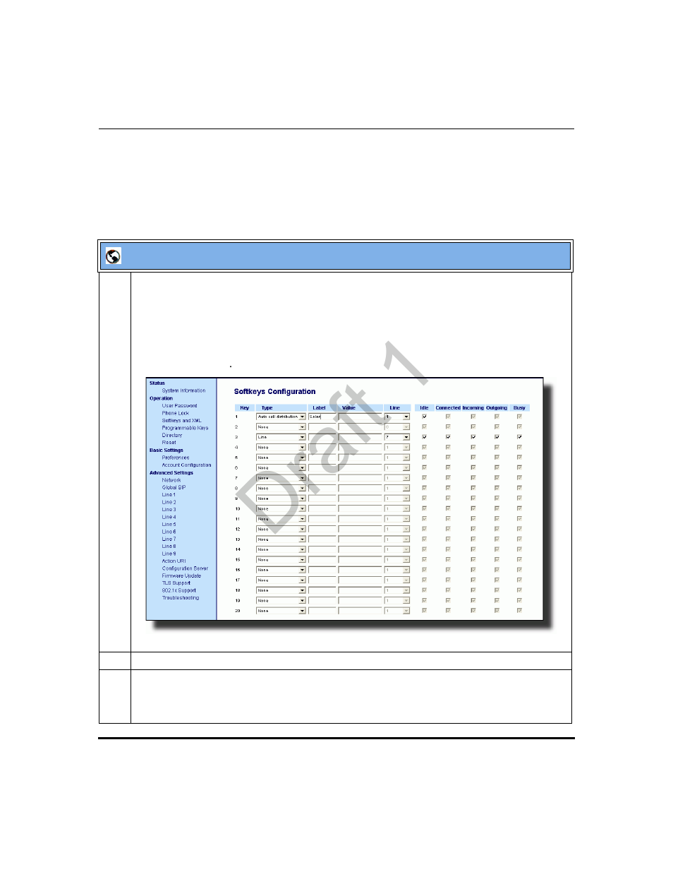 Configuring an acd key using the aastra web ui, Draft 1 | Aastra Telecom 9480i Series User Manual | Page 489 / 1184