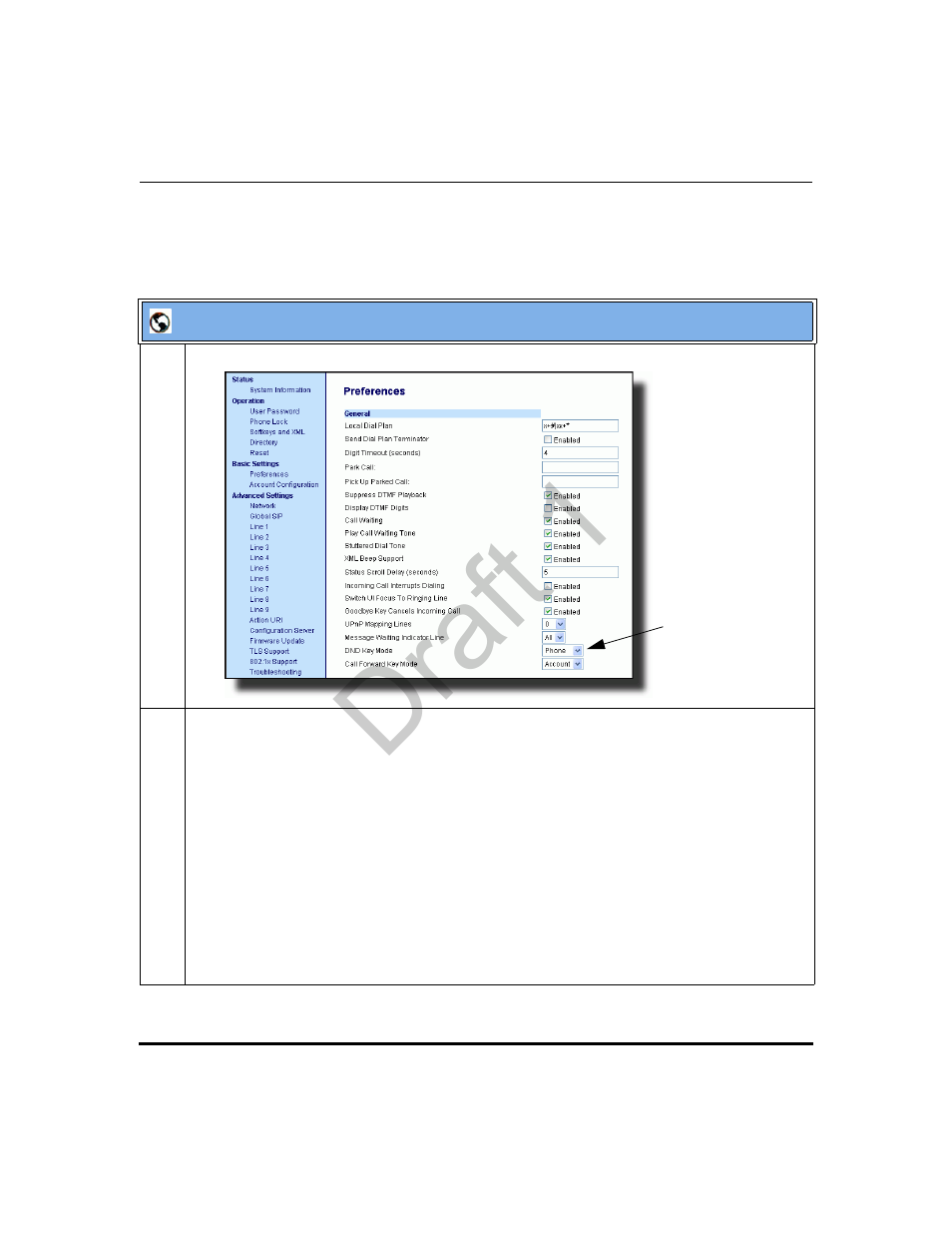 Configuring dnd using the aastra web ui, Draft 1 | Aastra Telecom 9480i Series User Manual | Page 512 / 1184