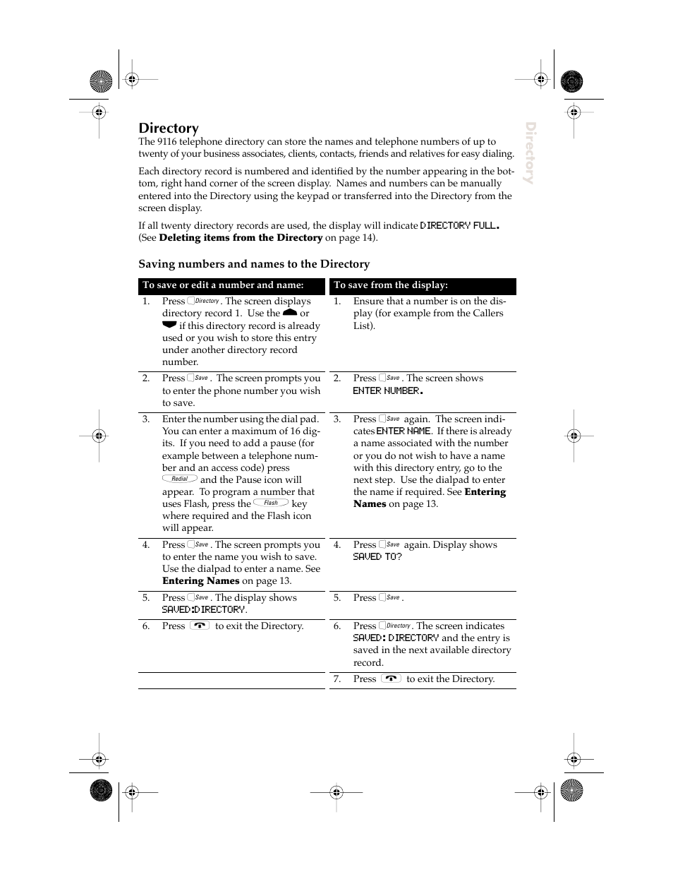Directory | Aastra Telecom 9116 User Manual | Page 13 / 26