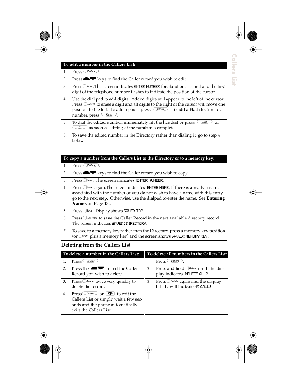 Callers list | Aastra Telecom 9116 User Manual | Page 17 / 26