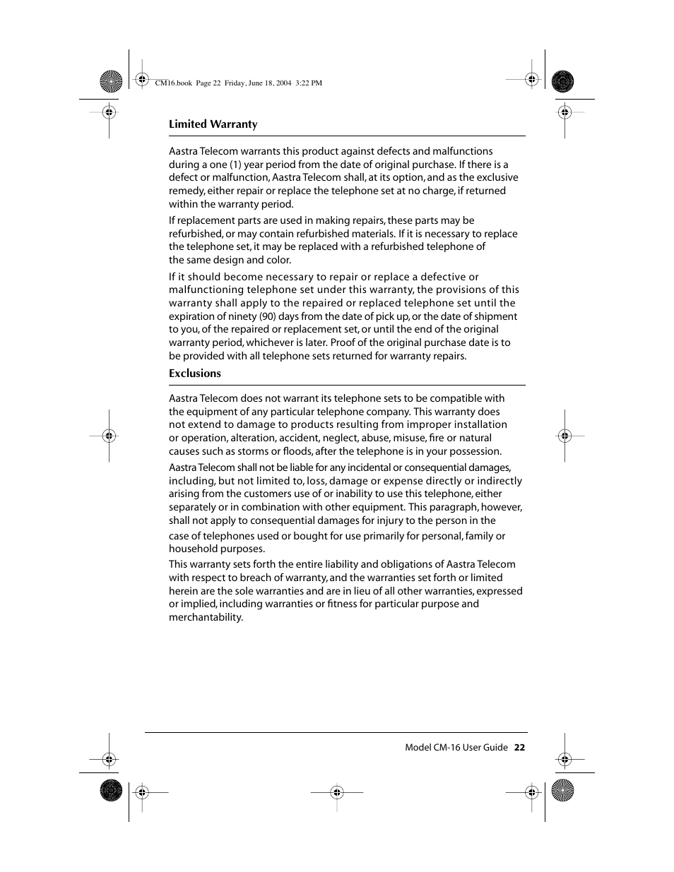 Aastra Telecom CM-16 User Manual | Page 23 / 28