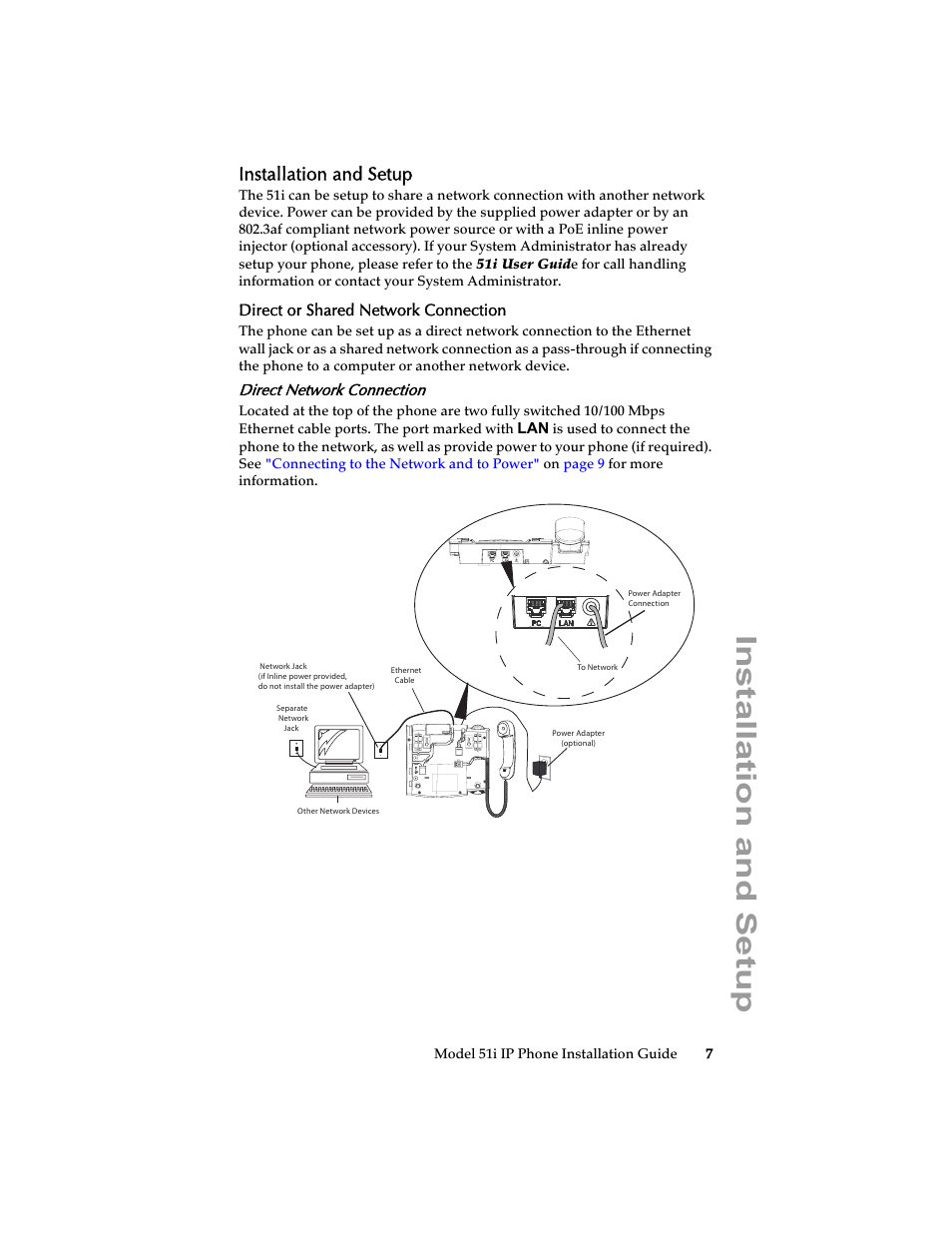 Installation and setup, Direct or shared network connection, Direct network connection | Aastra Telecom 51i IP Phone User Manual | Page 13 / 36