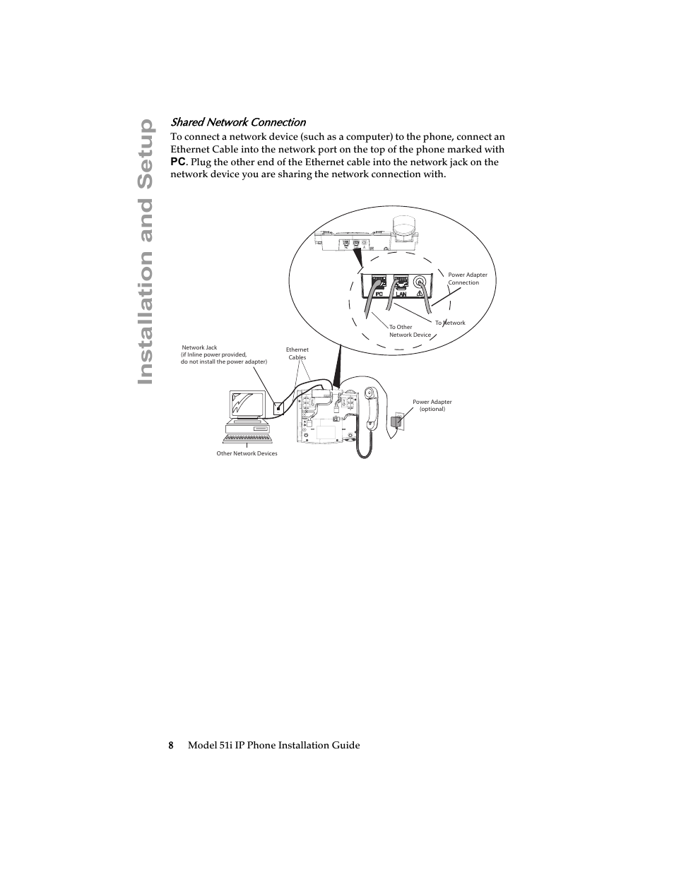 Shared network connection, Installation and setup | Aastra Telecom 51i IP Phone User Manual | Page 14 / 36