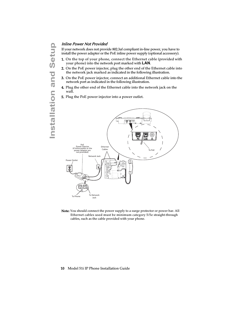 Inline power not provided, Installation and setup | Aastra Telecom 51i IP Phone User Manual | Page 16 / 36