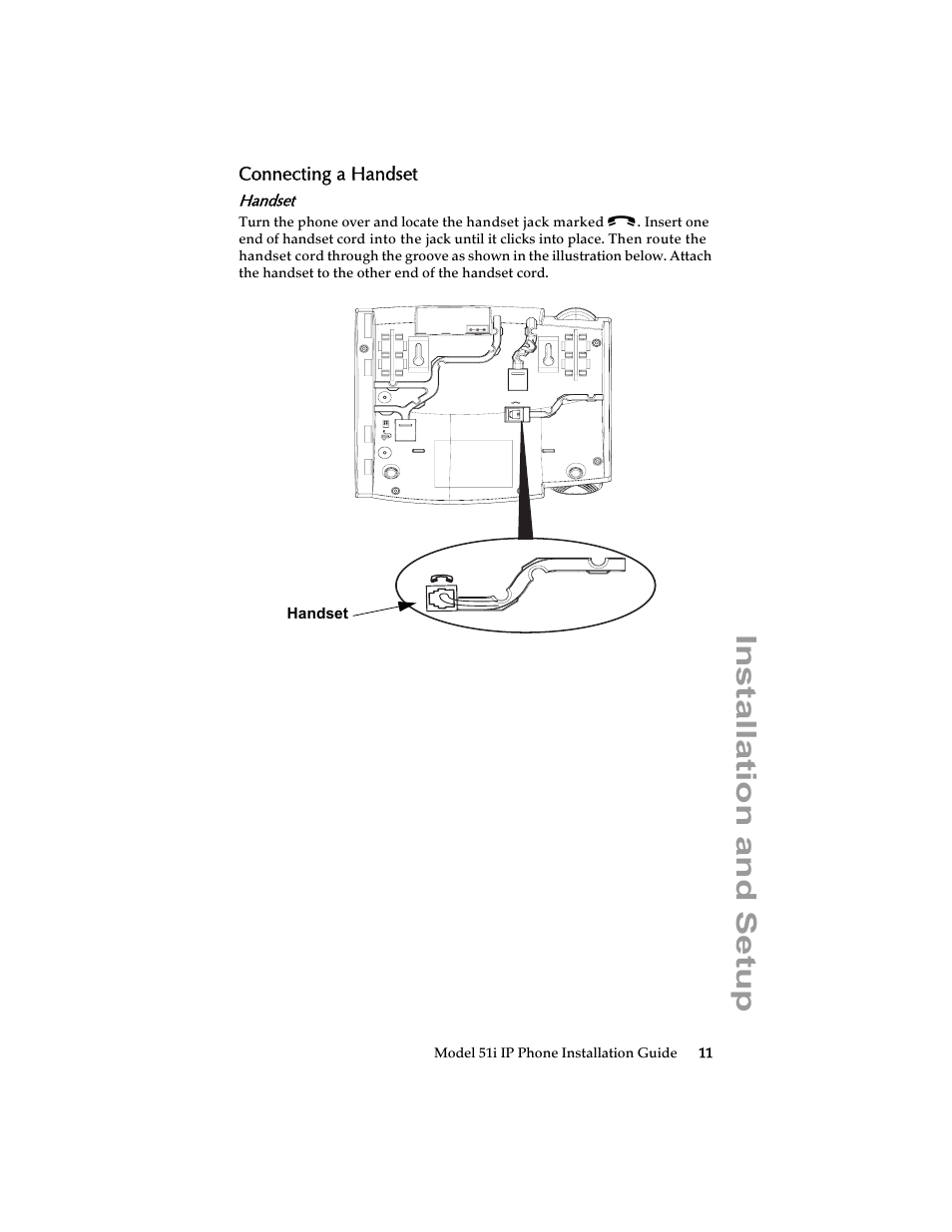 Connecting a handset, Handset, Installation and setup | Aastra Telecom 51i IP Phone User Manual | Page 17 / 36