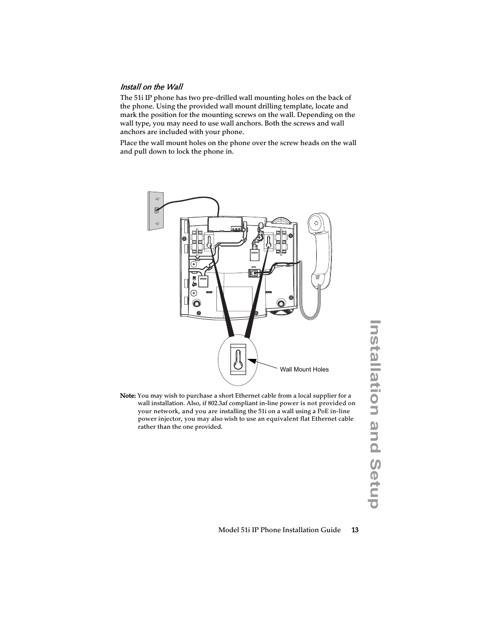 Install on the wall, Installation and setup | Aastra Telecom 51i IP Phone User Manual | Page 19 / 36