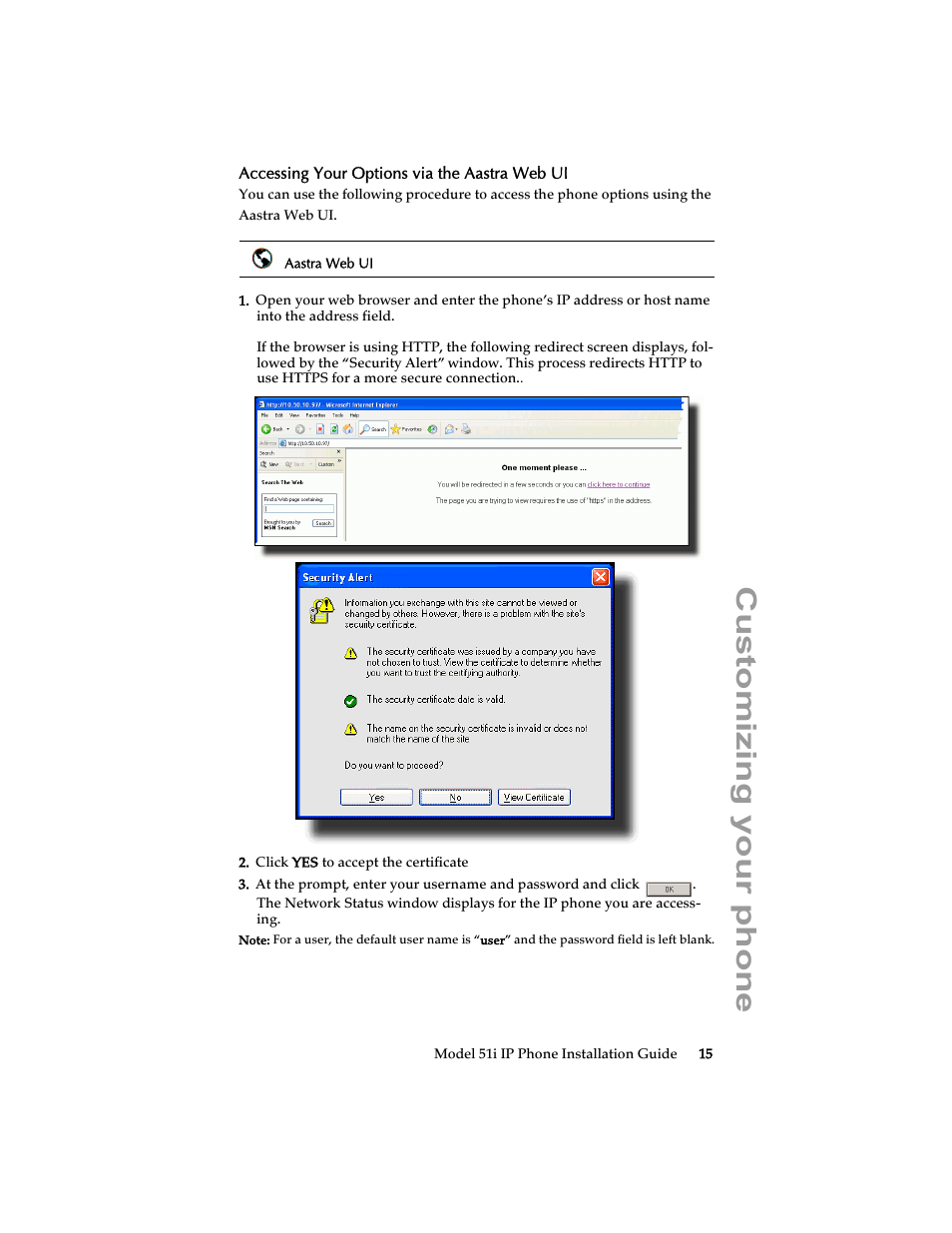 Accessing your options via the aastra web ui, Customizing your phone | Aastra Telecom 51i IP Phone User Manual | Page 21 / 36