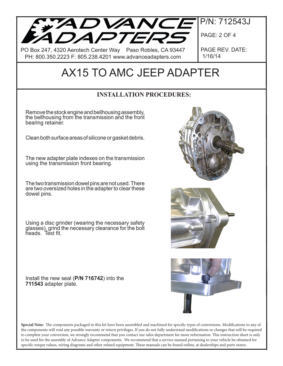 Ax15 to amc jeep adapter | Advance Adapters 712543J User Manual | Page 2 / 4