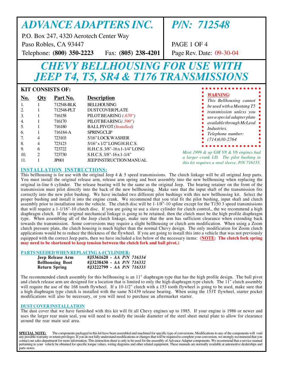Advance Adapters 712548 User Manual | 4 pages