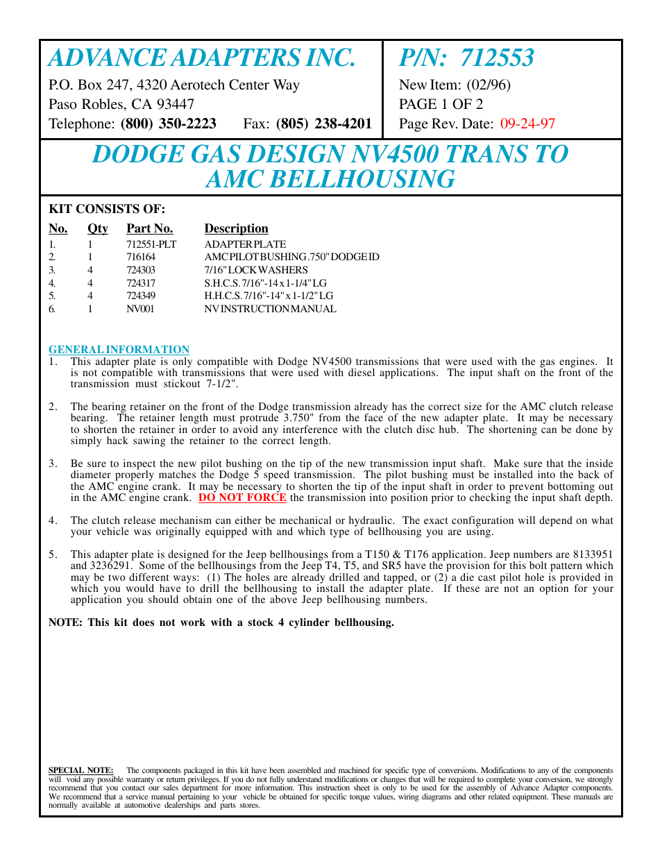 Advance Adapters 712553 User Manual | 2 pages