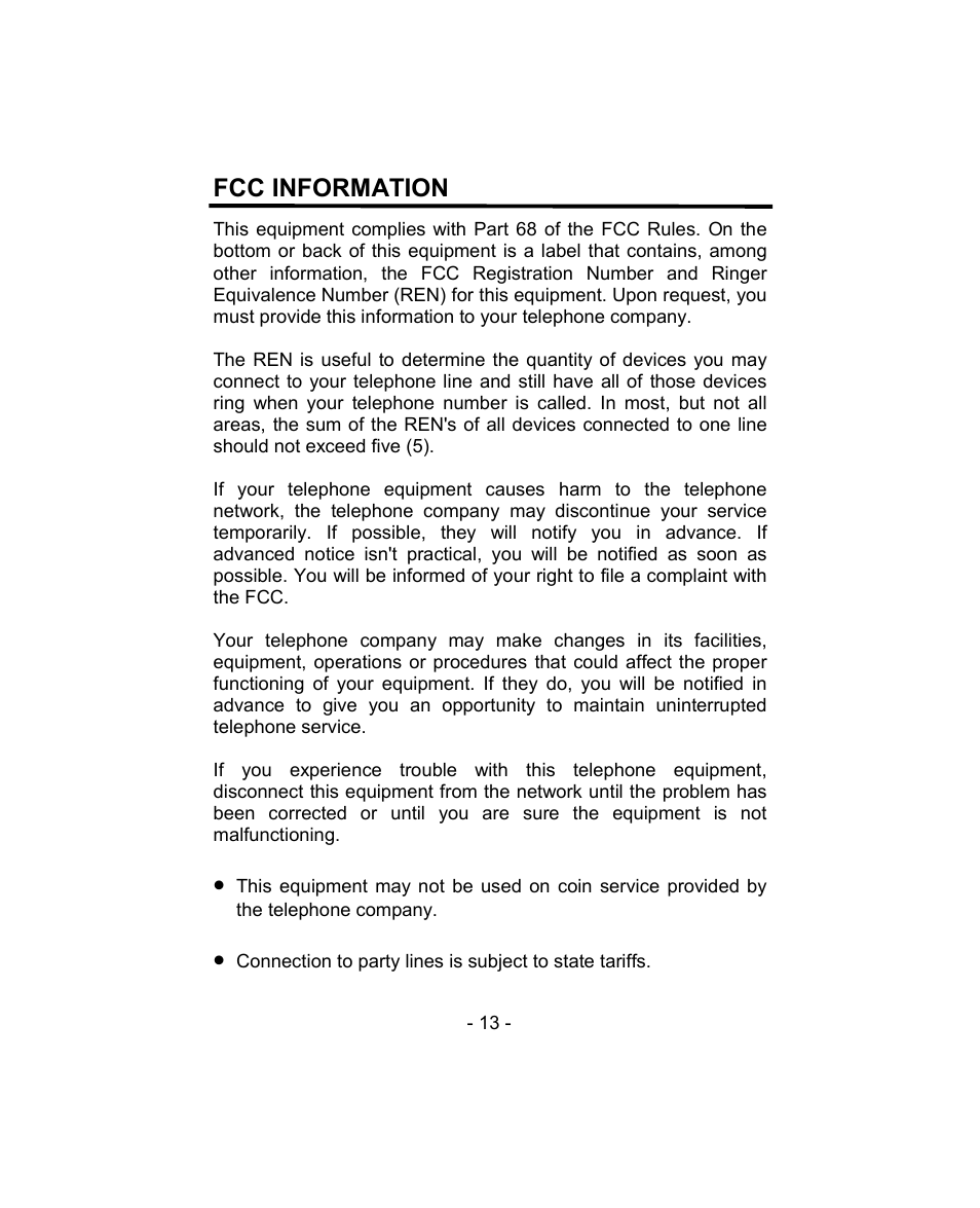 Fcc information | Aastra Telecom BE-100HT User Manual | Page 13 / 14