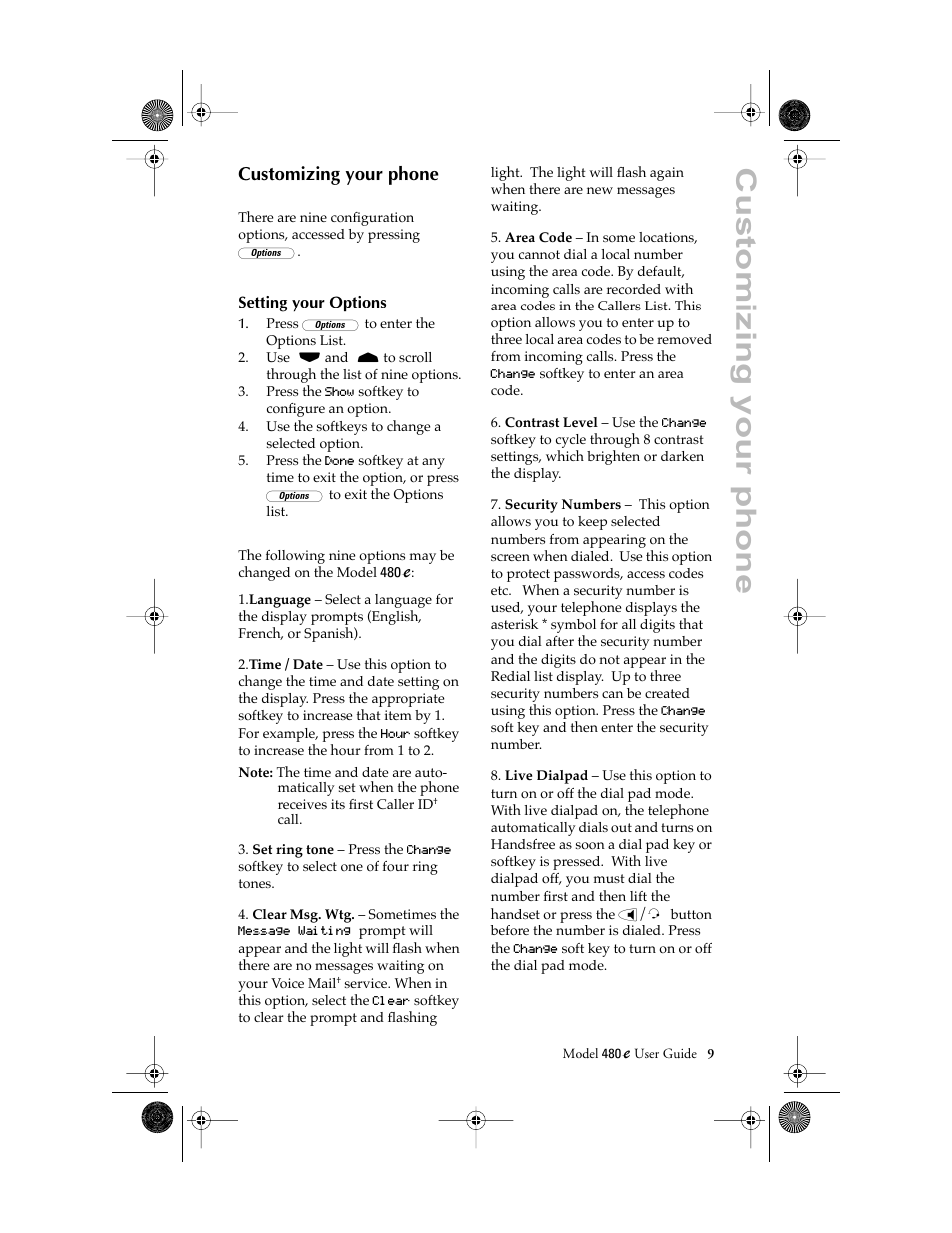 Customizing your phone | Aastra Telecom 480E User Manual | Page 11 / 24