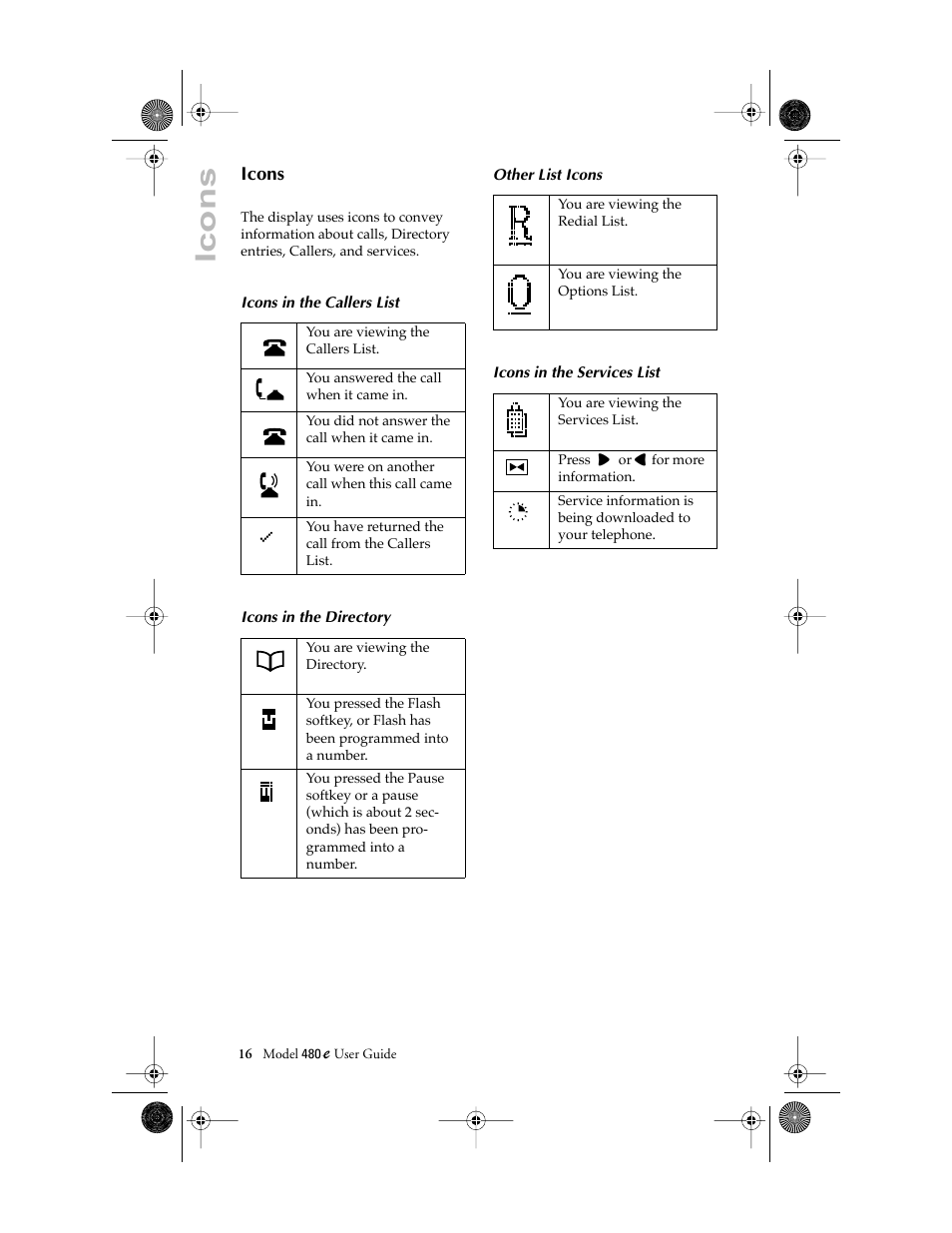 Icons | Aastra Telecom 480E User Manual | Page 18 / 24