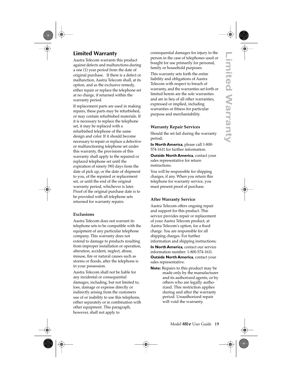 Limited warranty | Aastra Telecom 480E User Manual | Page 21 / 24