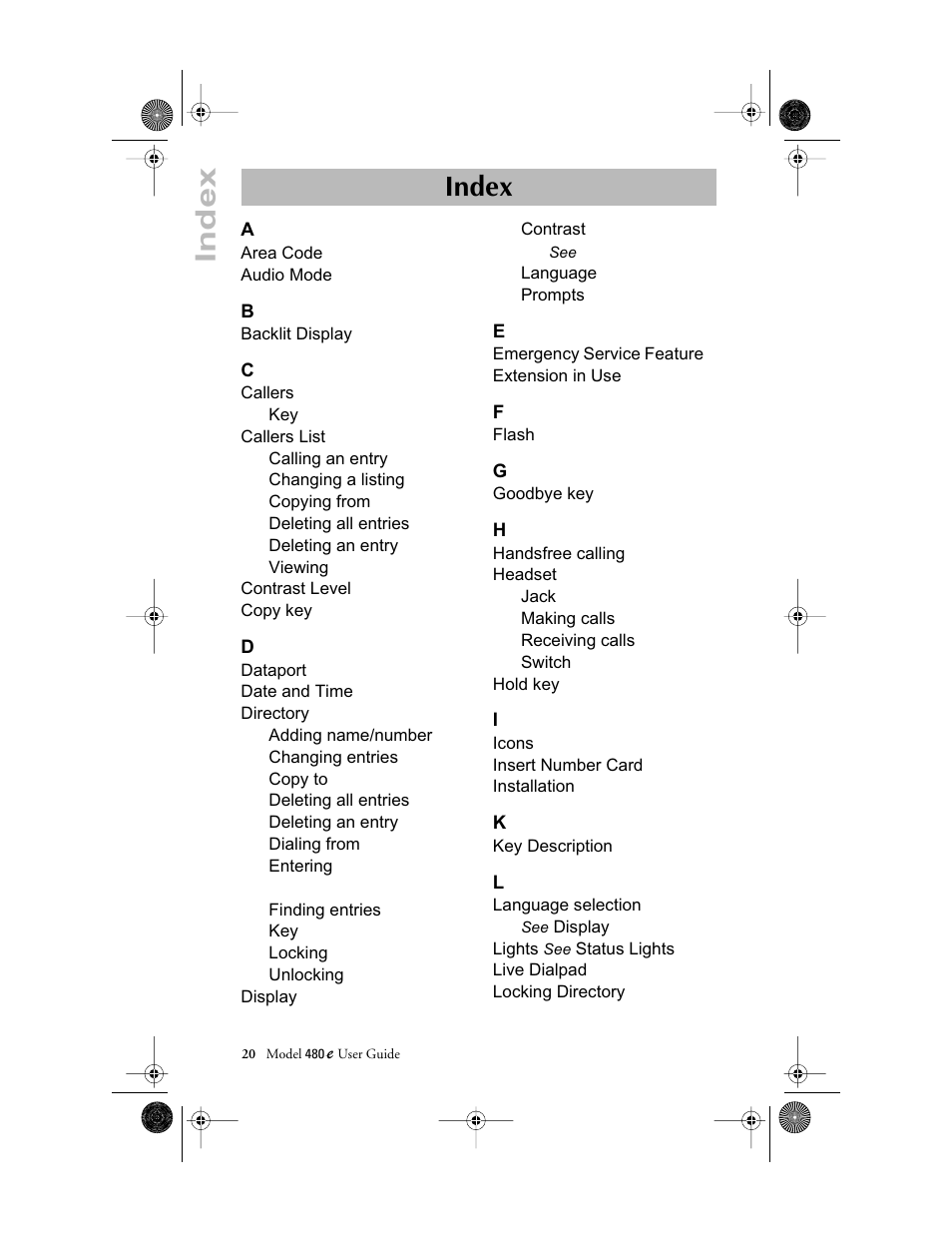 Index | Aastra Telecom 480E User Manual | Page 22 / 24