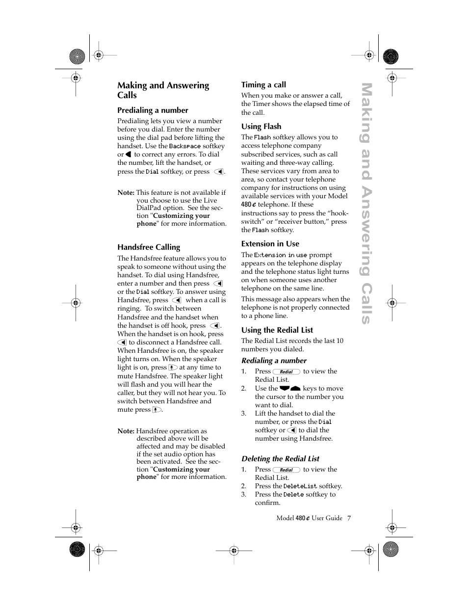 Making and answering calls | Aastra Telecom 480E User Manual | Page 9 / 24