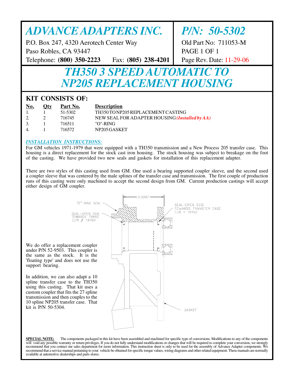 Advance Adapters 50-5302 User Manual | 1 page