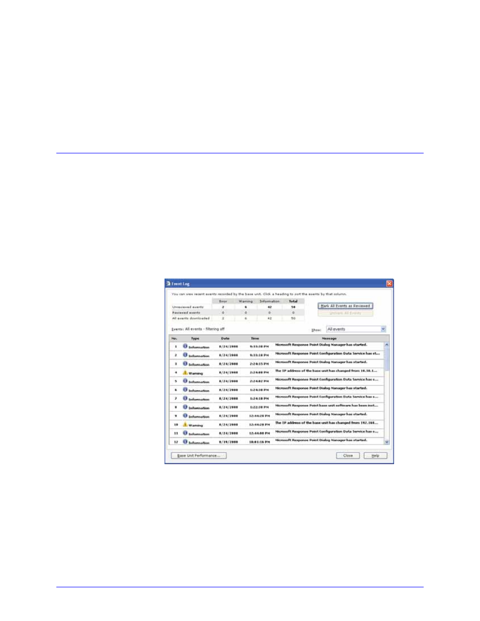 Event logs on the base unit, Advanced admi nistrator options | Aastra Telecom 6753i R User Manual | Page 54 / 80