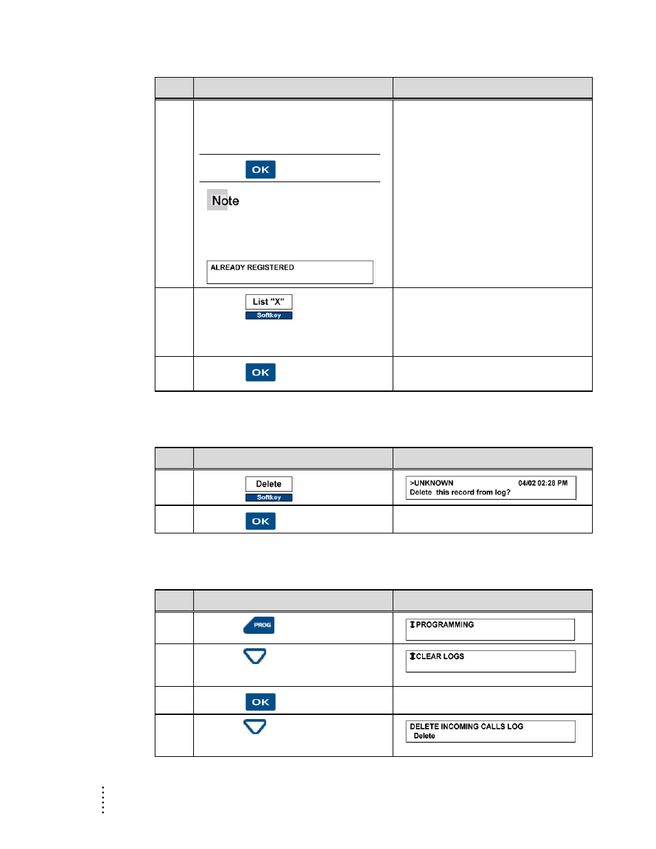 Delete a record from the incoming calls log, Delete all records in the incoming calls log | Aastra Telecom ITE-760 User Manual | Page 92 / 111