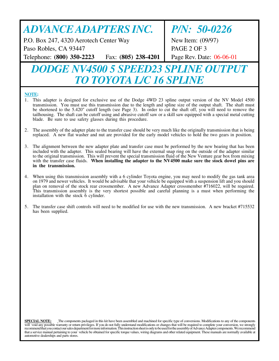 Advance Adapters 50-0226 User Manual | Page 2 / 3