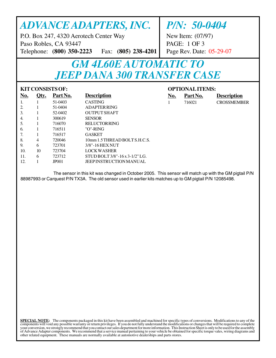 Advance Adapters 50-0404 User Manual | 3 pages