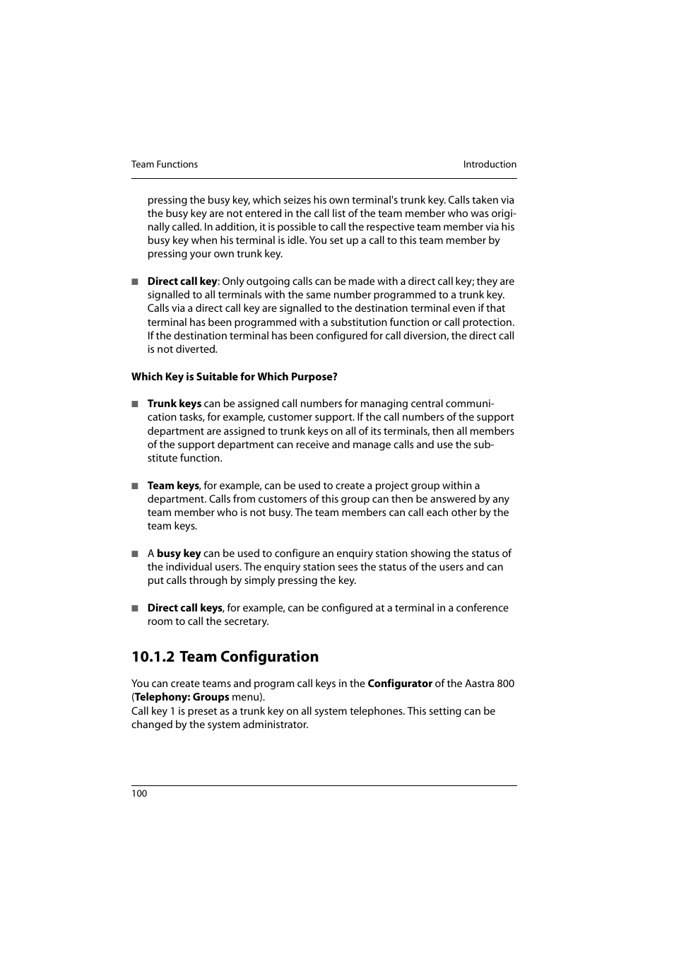 2 team configuration, Team configuration | Aastra Telecom 800 User Manual | Page 102 / 136