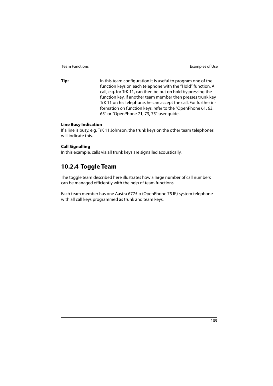 4 toggle team, Toggle team | Aastra Telecom 800 User Manual | Page 107 / 136