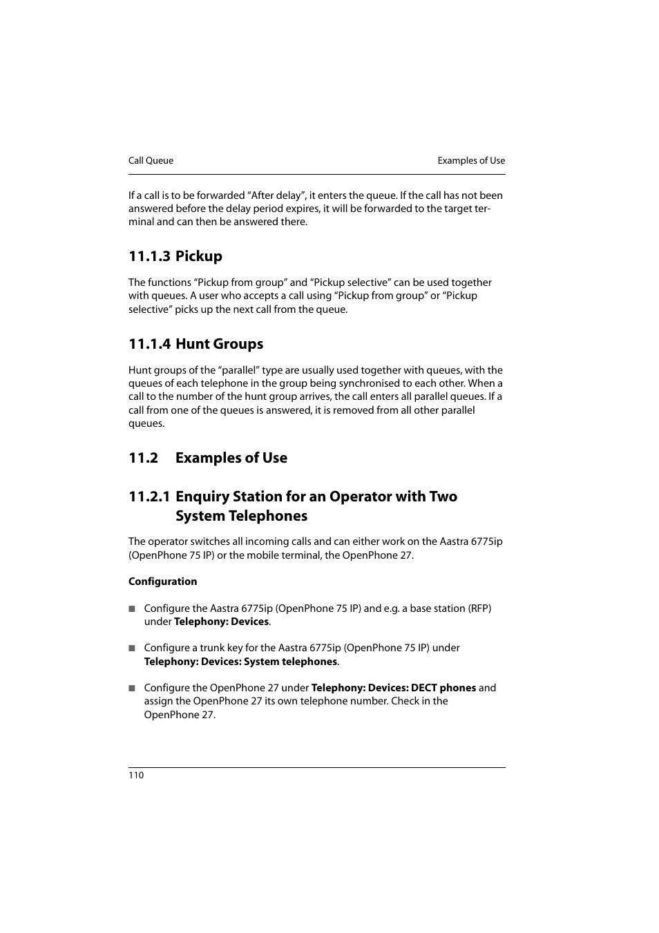 3 pickup, 4 hunt groups, 2 examples of use | Pickup, Hunt groups, Examples of use | Aastra Telecom 800 User Manual | Page 112 / 136