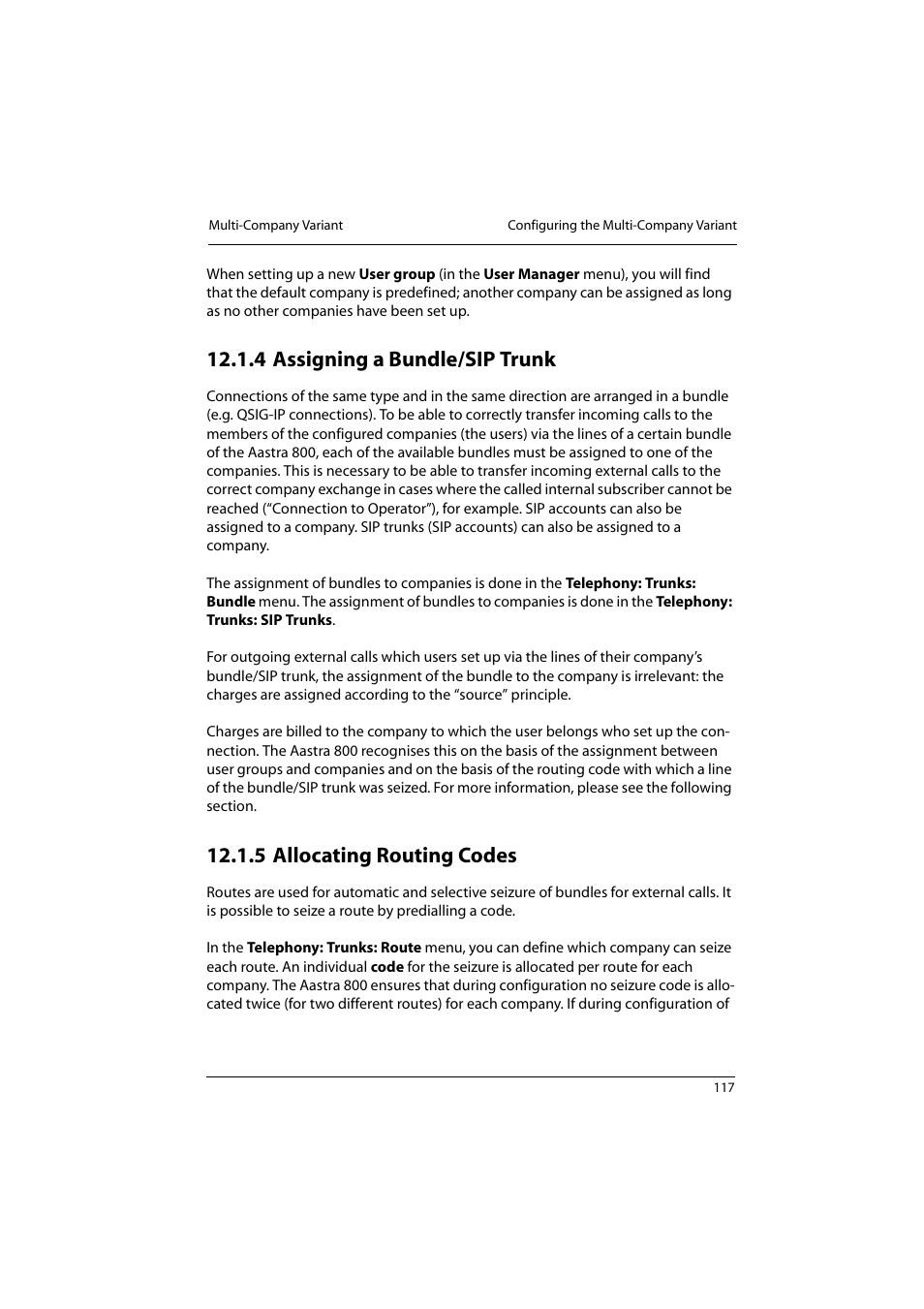 4 assigning a bundle/sip trunk, 5 allocating routing codes, Assigning a bundle/sip trunk | Allocating routing codes | Aastra Telecom 800 User Manual | Page 119 / 136