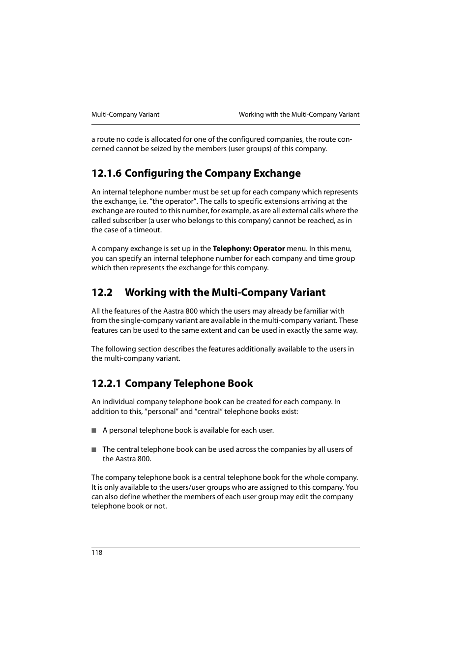 6 configuring the company exchange, 2 working with the multi-company variant, 1 company telephone book | Configuring the company exchange, Working with the multi-company variant, Company telephone book | Aastra Telecom 800 User Manual | Page 120 / 136