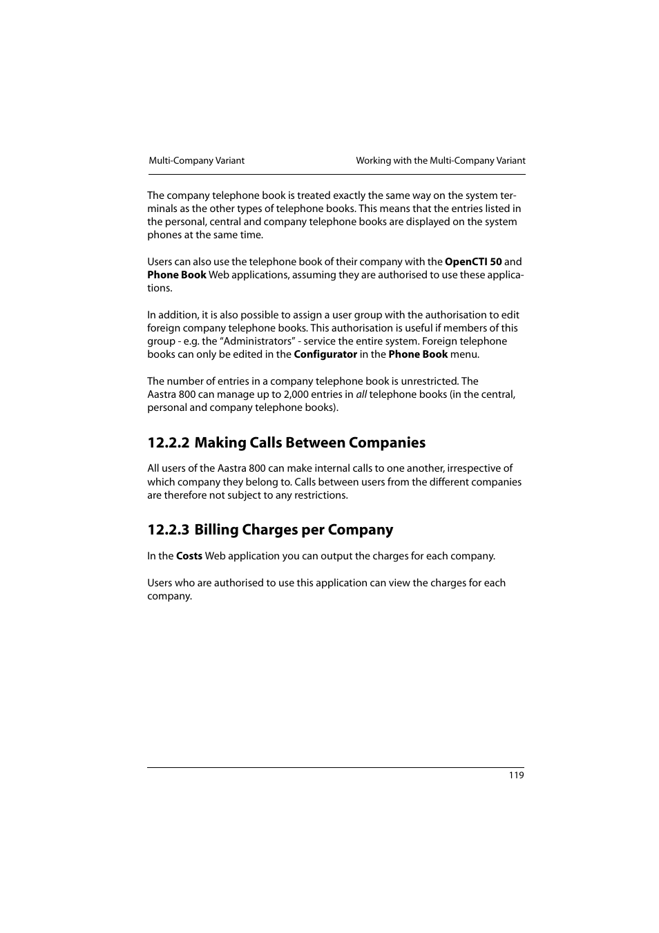 2 making calls between companies, 3 billing charges per company, Making calls between companies | Billing charges per company | Aastra Telecom 800 User Manual | Page 121 / 136