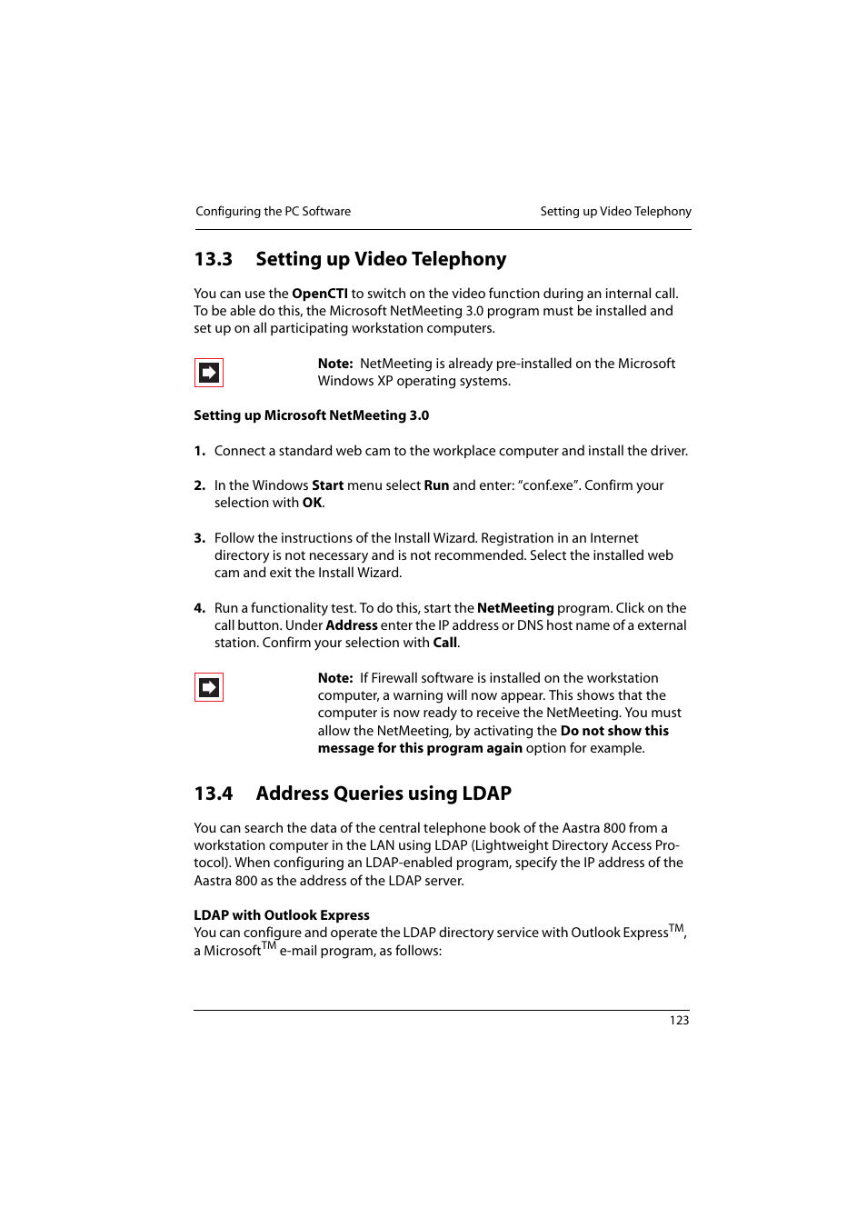 3 setting up video telephony, 4 address queries using ldap, Setting up video telephony | Address queries using ldap | Aastra Telecom 800 User Manual | Page 125 / 136