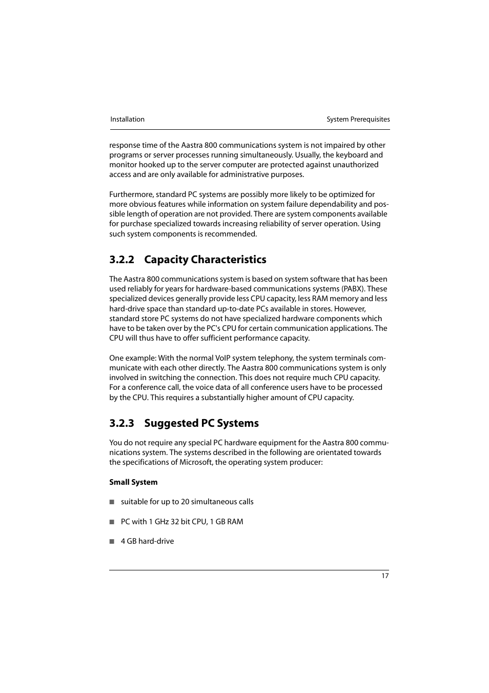 2 capacity characteristics, 3 suggested pc systems, Capacity characteristics | Suggested pc systems | Aastra Telecom 800 User Manual | Page 19 / 136