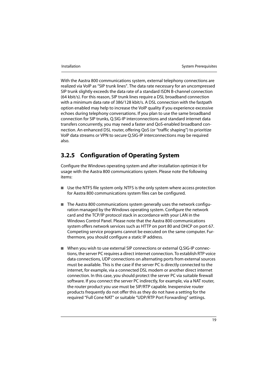 5 configuration of operating system, Configuration of operating system | Aastra Telecom 800 User Manual | Page 21 / 136