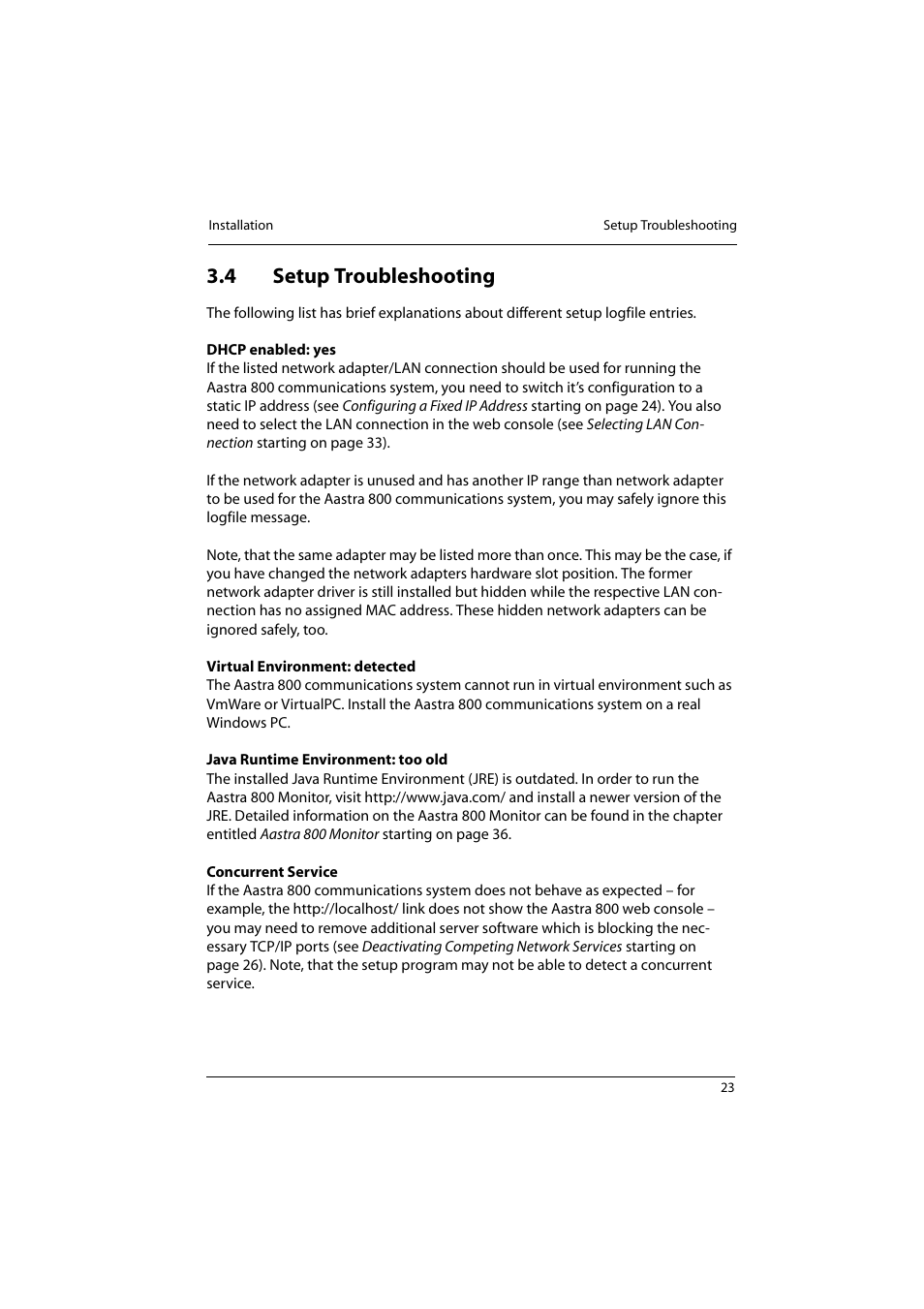 4 setup troubleshooting, Setup troubleshooting | Aastra Telecom 800 User Manual | Page 25 / 136