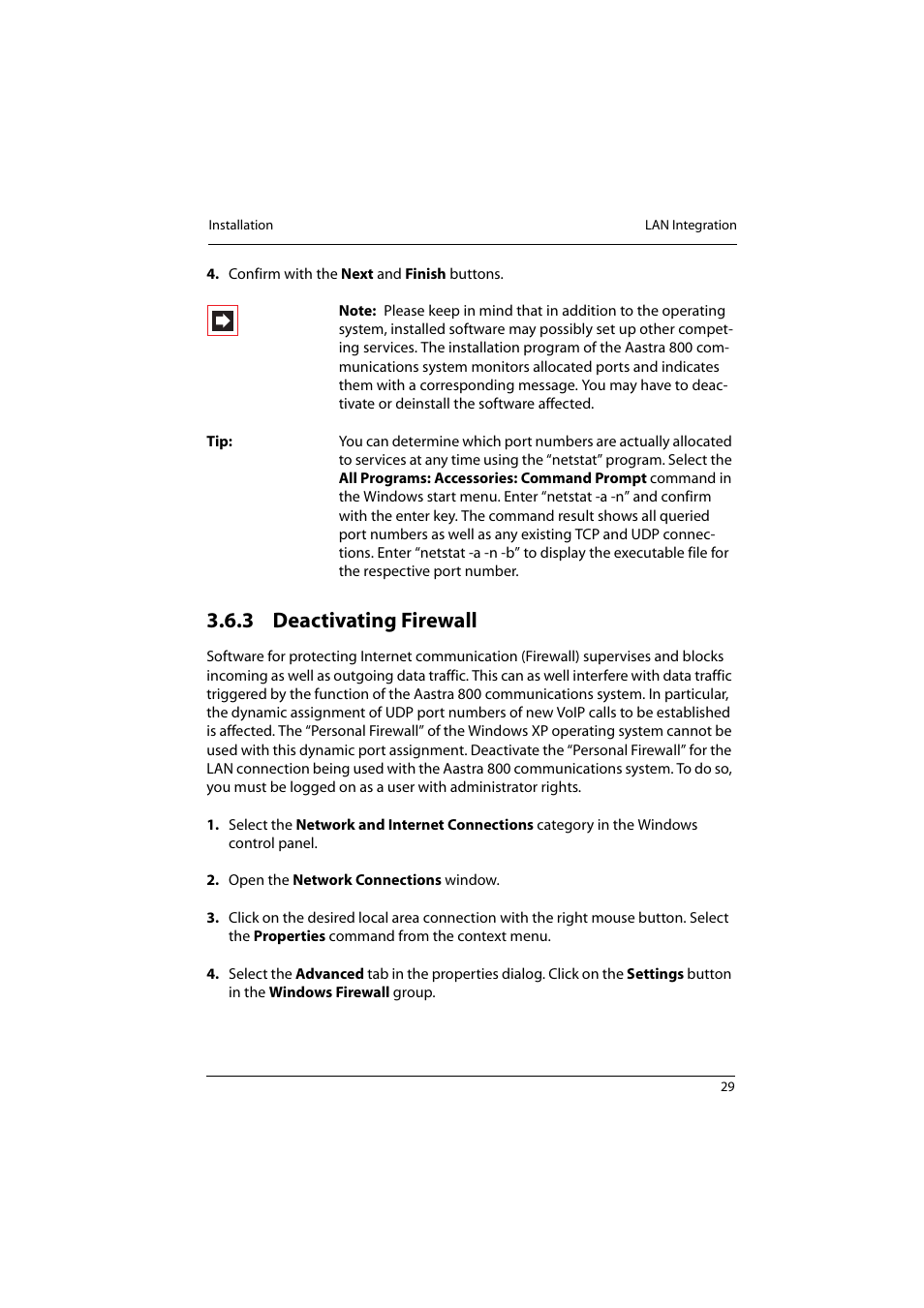 3 deactivating firewall, Deactivating firewall | Aastra Telecom 800 User Manual | Page 31 / 136