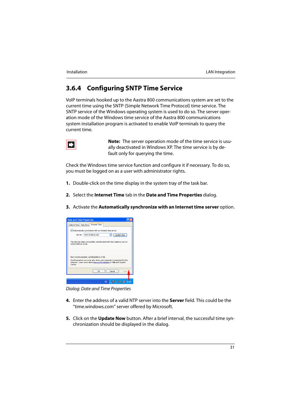 4 configuring sntp time service, Configuring sntp time service | Aastra Telecom 800 User Manual | Page 33 / 136