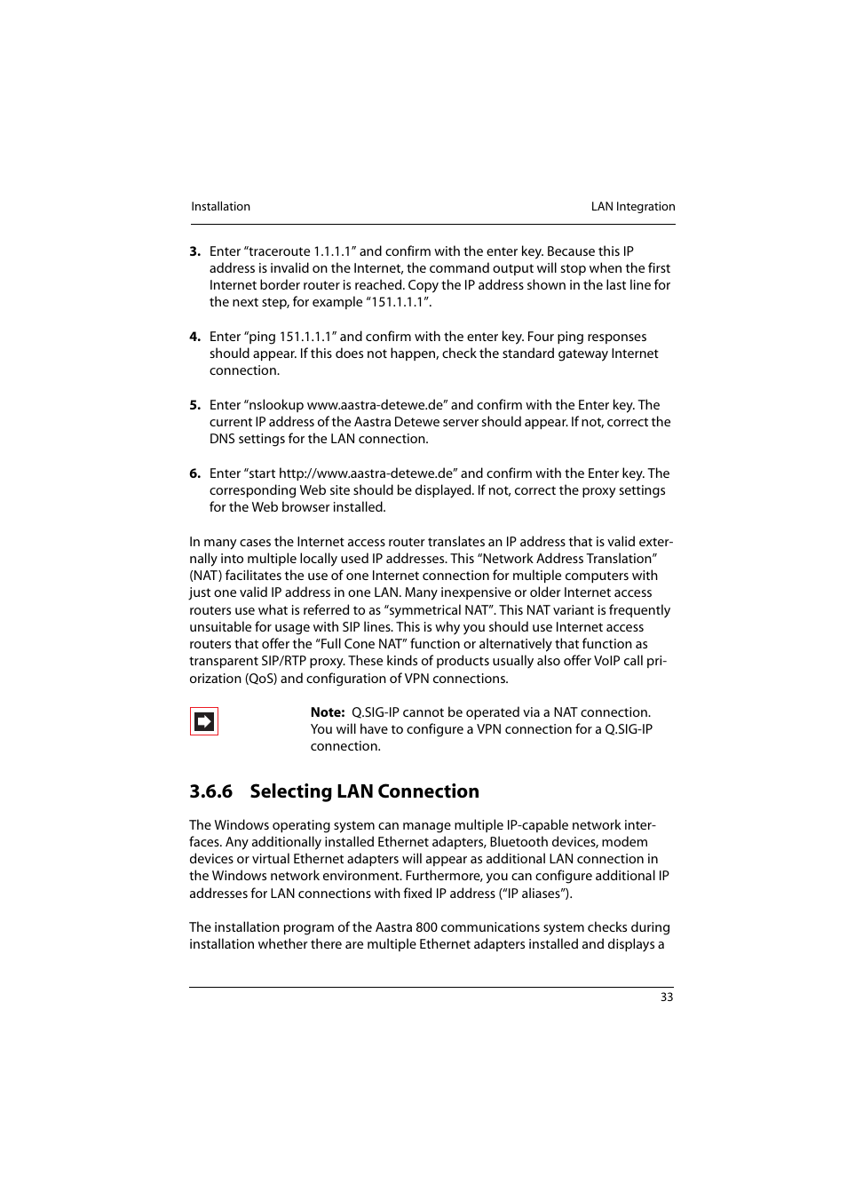 6 selecting lan connection, Selecting lan connection | Aastra Telecom 800 User Manual | Page 35 / 136