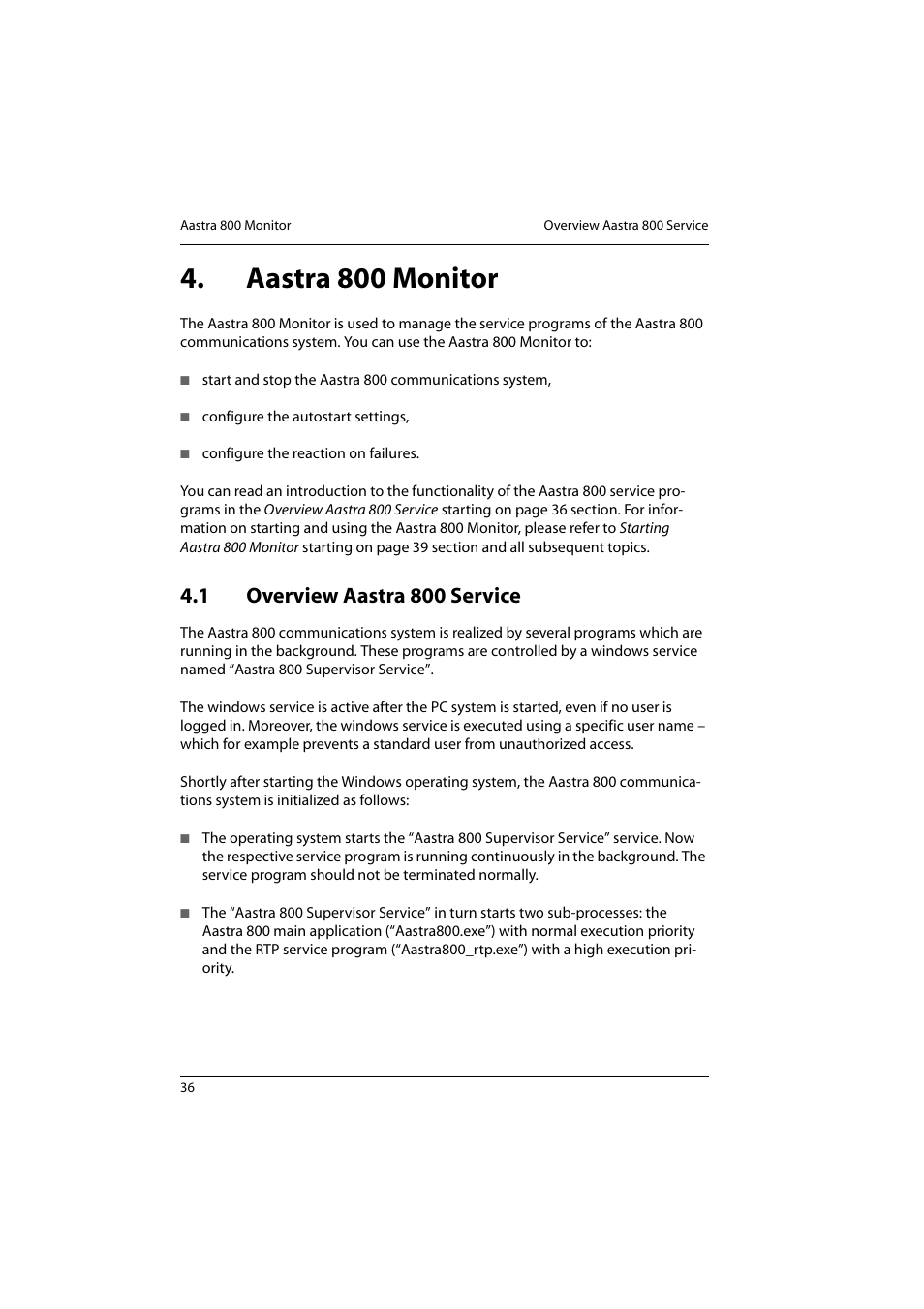 Aastra 800 monitor, 1 overview aastra 800 service, Overview aastra 800 service | Aastra Telecom 800 User Manual | Page 38 / 136