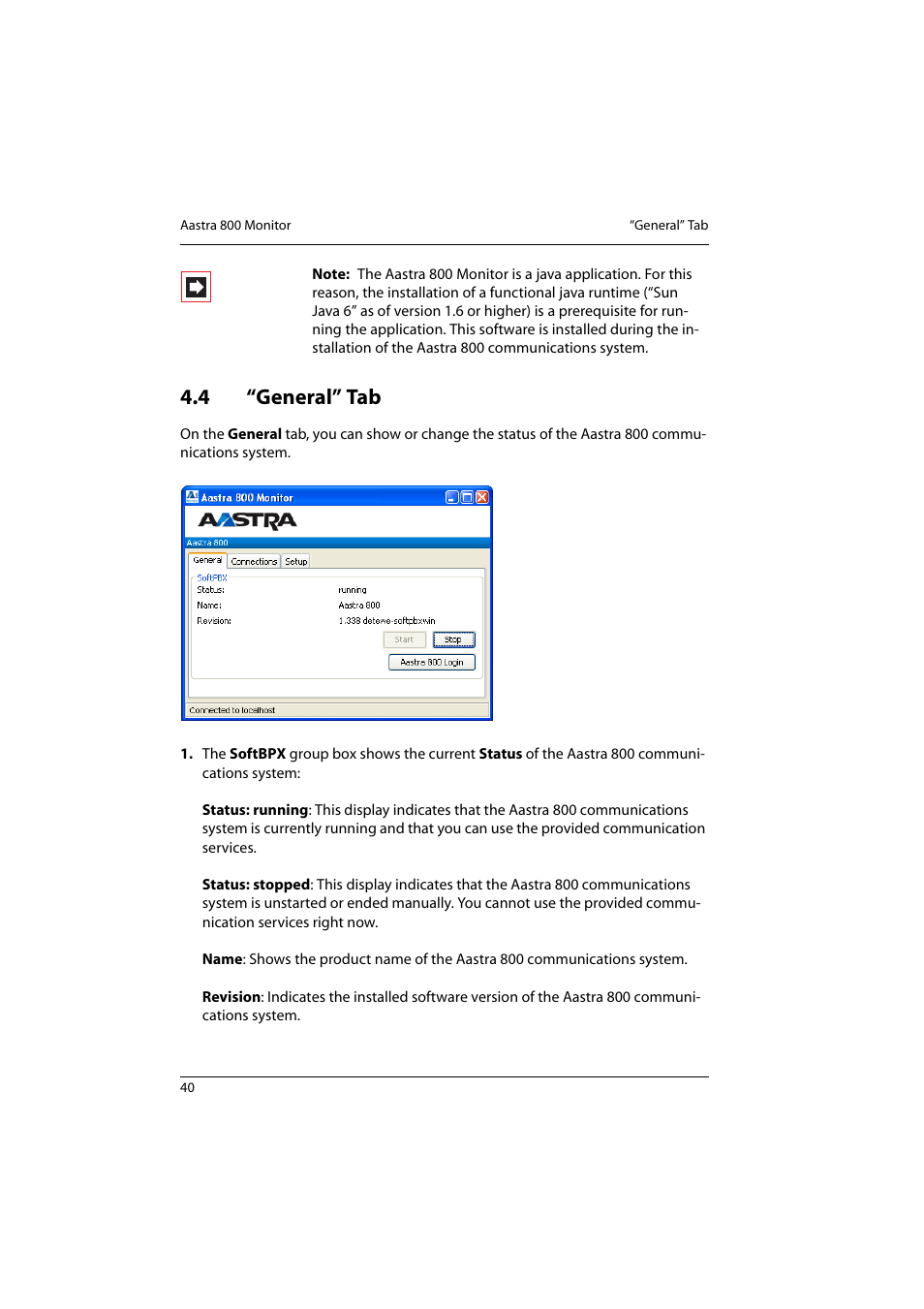 4 “general” tab, General” tab | Aastra Telecom 800 User Manual | Page 42 / 136